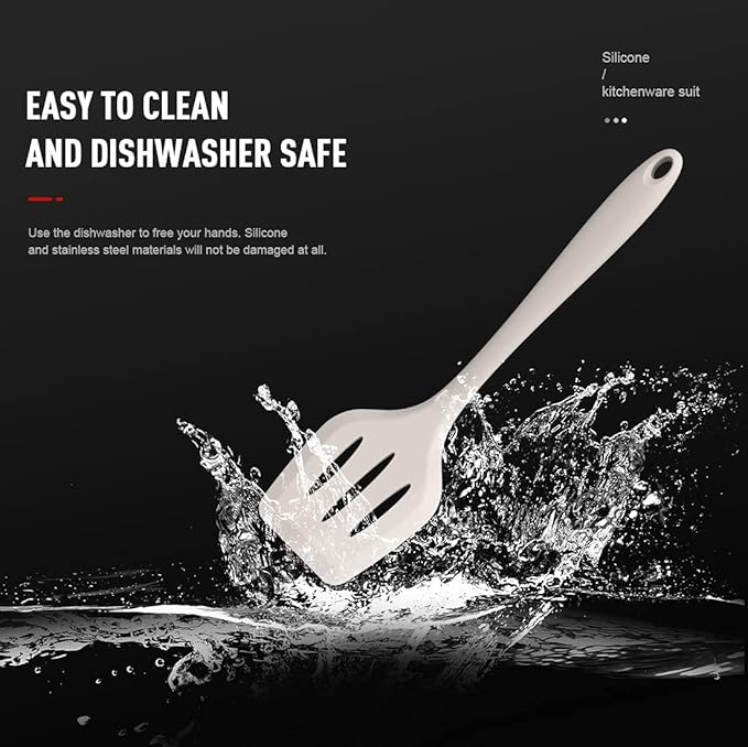 AOTHOD Silicone Cooking Utensils Set - 446°F Heat Resistant Kitchen Utensils,Turner Tongs,Spatula,Spoon,Brush,Whisk,Kitchen Utensil Gadgets Tools Set for Nonstick Cookware,Dishwasher Safe (BPA Free) - Image 3