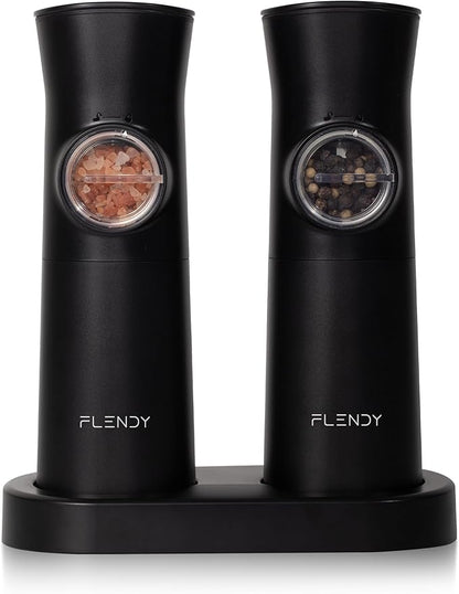 Flendy Gravity Electric Salt and Pepper Grinder Set Rechargeable, Automatic Salt and Pepper Grinder Set with USB C Charging Base, Gravity Salt and Pepper Shakers Set Electric
