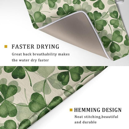 St Patrick's Day Dish Drying Mat for Kitchen Counter 18x24 Saint Patricks Clover Shamrock Green Print Absorbent Reversible Microfiber Drying Mats Kitchen Countertop Protector Dishes Drainer Rack Pad - Image 3