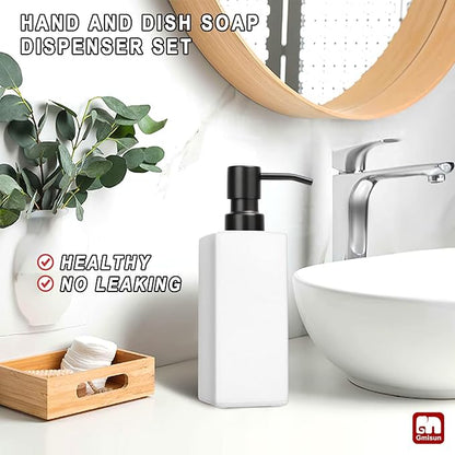 GMISUN White Soap Dispenser, Bathroom Hand Soap Dispenser, Glass Dispenser with Stainless Steel Pump, Kitchen Hand and Dish Soap Dispensers, 12 fl oz/350ml Liquid Refillable Soap and Lotion Bottle - Image 4