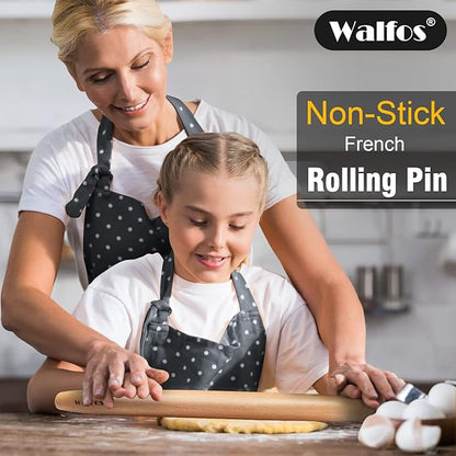 WALFOS French Rolling Pin and Silicone Baking Mat Set, Non-Stick Beech Wood Rolling Pin 15.7 Inch and Pastry Mat for Best Pie Crust, Cookie, Pasta and Pizza Dough - Image 4
