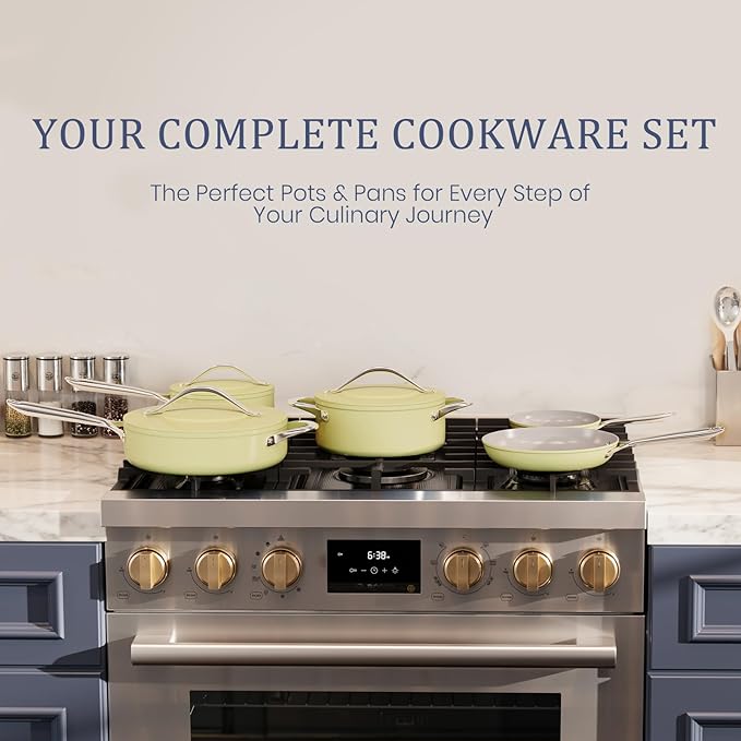 CookinCraze 4.5qt Ceramic Dutch Oven Pot with Lid (9.5"x 4") Nonstick Ceramic Coated Low Stock Pot, PFAS-Free, Lightweight, Non stick for Braising, Baking Bread & Soups, Compatible for All Cooktops(Induction/Gas/Electric) Oven Safe to 500°F, Olive Green