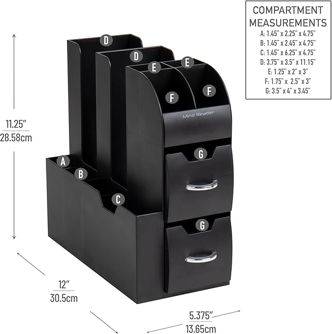 Mind Reader Cup and Condiment Station, Countertop Organizer, Coffee Bar, Kitchen, Stirrers, 5.35"W x 11.25"L x 11.15"H, Black - Image 3