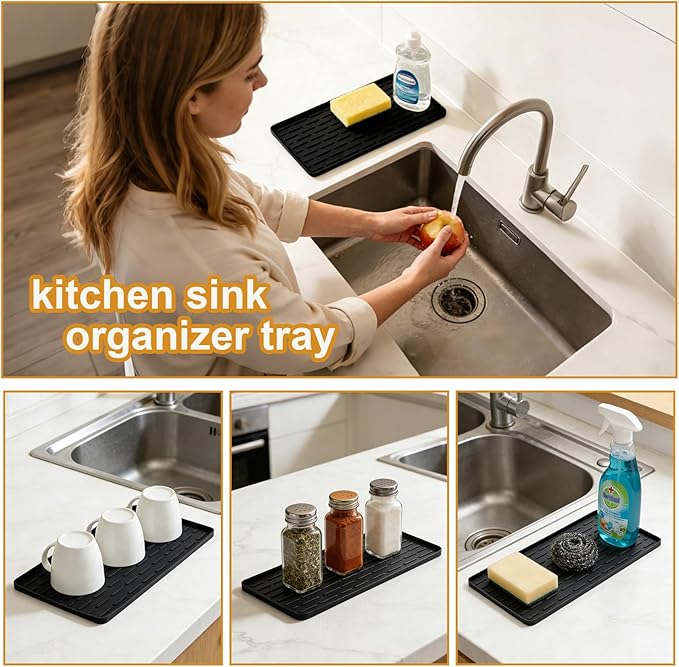 Silicone Coffee Mat, 16"X7" Heat-Resistant,Eco-friendly,Hygienic Drying Pad,Leak-Proof and Non-Slip,Removable Silicone Mat with Concave and Convex Design,（Black 16X7） - Image 3