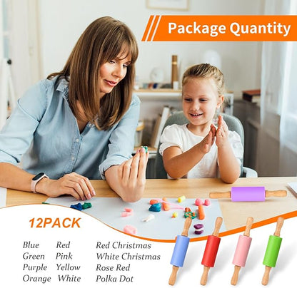 Mini Silicone Rolling Pin for Kids, Non-stick Surface Wood Handle, 9 Inch 12 Pack - Image 6
