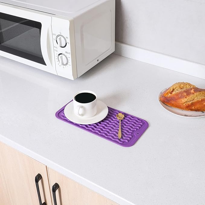 MicoYang Silicone Dish Drying Mat for Multiple Usage,Easy clean,Eco-friendly,Heat-resistant Silicone Mat for Kitchen Counter or Sink,Refrigerator or Drawer Liner Purple S 12 inches x 6 inches - Image 6