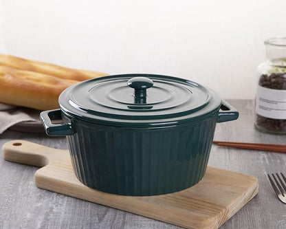 WHJY Green Colorful Ceramic Casserole Dish with Lid，1 Quart Ceramic Casserole Pan for Bakeware Oven