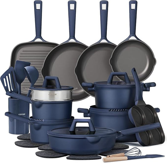 CAROTE 31PCS Pots and Pans Set, Nonstick Cookware Set Kitchen Non Stick Induction Titanium Cookware Non-toxic Granite Cooking set, PFOA Free by CAROTE