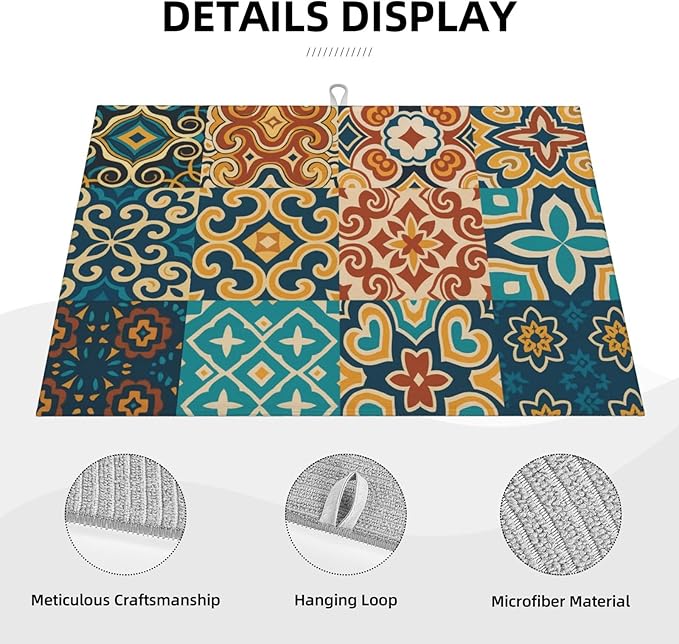 Talavera Mexican Tiles Dish Drying Mats for Kitchen Counter, Large 18"x24" Dish Mats for Drying Dishes, Microfiber Absorbent Dish Drying Pad Rack Mat Kitchen Decor Reusable Washable