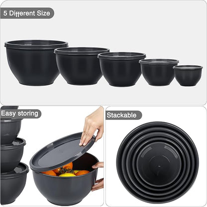 Greentainer Plastic Mixing Bowls with Lids Set for Kitchen, 5 Set Nesting Bowls for Mixing, Baking, Prepping, Cooking and Serving Food, Mixing Bowls Dishwasher, Microwave Safe - Image 5