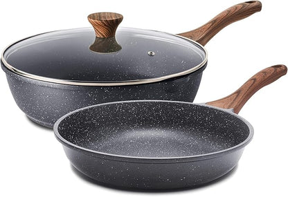 SENSARTE Nonstick Frying Pan Skillets, Swiss Granite Coating Omelette Pans, Healthy Cookware Chef's Pan, Free of Intentionally Added PFOA (8 Inch Frying Pan and 3.5QT Saute Pan) by SENSARTE