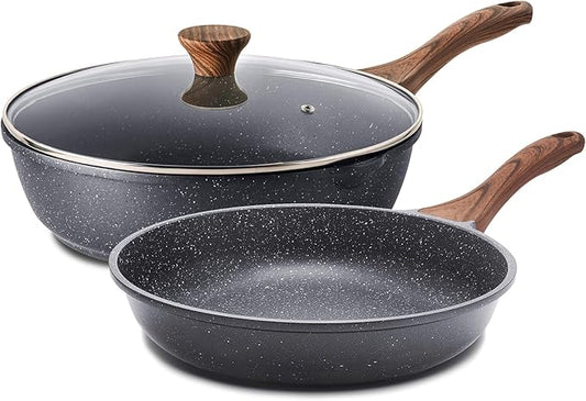 SENSARTE Nonstick Frying Pan Skillets, Swiss Granite Coating Omelette Pans, Healthy Cookware Chef's Pan, Free of Intentionally Added PFOA (8 Inch Frying Pan and 3.5QT Saute Pan) by SENSARTE
