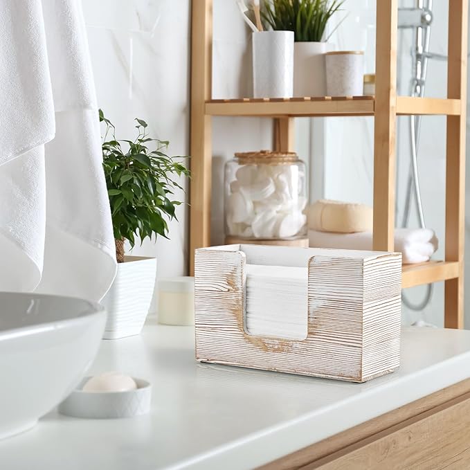 Paper Towel Dispenser Countertop, White Washed Wood Bathroom Paper Towel Holder, Napkin Holder for Kitchen, Countertop Multifold C-Fold, Z-Fold, Trifold Paper Hand Towel Dispenser for Toilet - Image 5