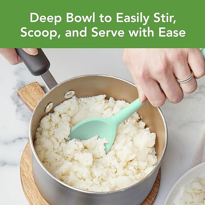 Tovolo Flex Core Small Deep Spoon Silicone for Cooking Mixing Baking, Dishwasher Safe BPA Free All Silicone Kitchen Mini Spoon Heat Resistant Nonstick Safe Serving Spoon, Aqua Seafoam Green