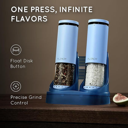 Flendy Electric Salt and Pepper Grinder Set Rechargeable, Automatic Salt and Pepper Grinder Set with Oversized Top Button, Stainless Steel Electric Salt and Pepper Shakers Set