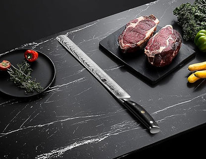 WIZEKA 12 Inch Damascus Slicing Knife - Ultra Sharp, Full Tang Carving Knife with G10 Handle, Great for Slicing Roasts, Meats, Fruits - Image 5