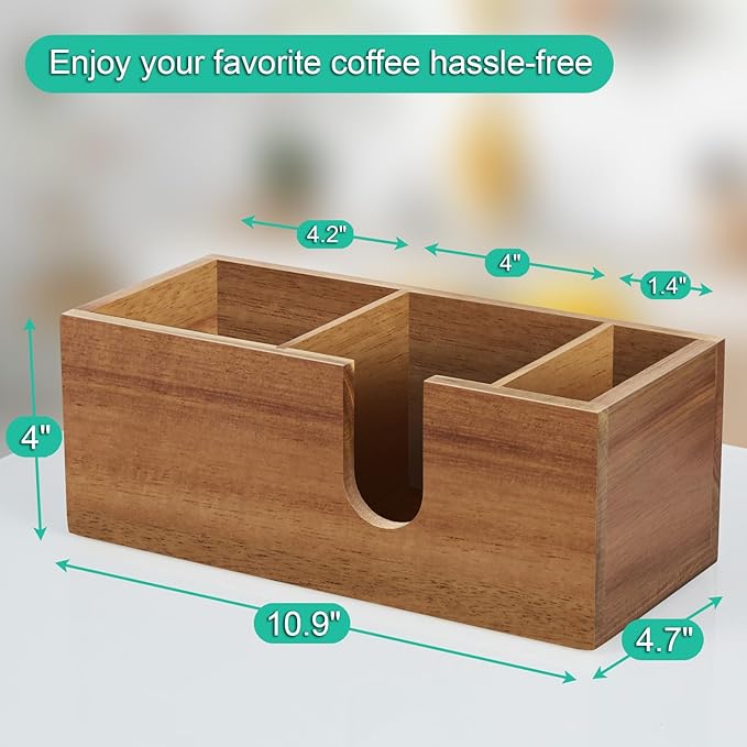 ALELION Acacia Wood Coffee Cup Holder for Countertop - Wood Coffee Bar Accessories and Organizer - Coffe Station Organizer for Cup Lid Stirrers Pod - Image 7