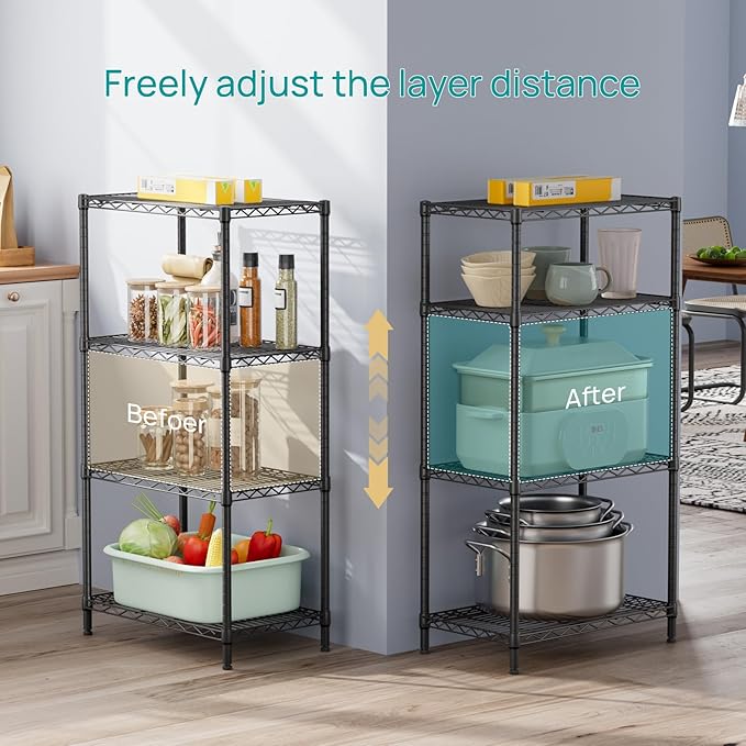 SINGAYE 4 Tier Storage Rack Wire Shelving Unit Shelves Metal for Pantry Closet Shelve Organization Kitchen Laundryroom 800Lbs Capacity 24" D x 14" W x 48" H Black - Image 5
