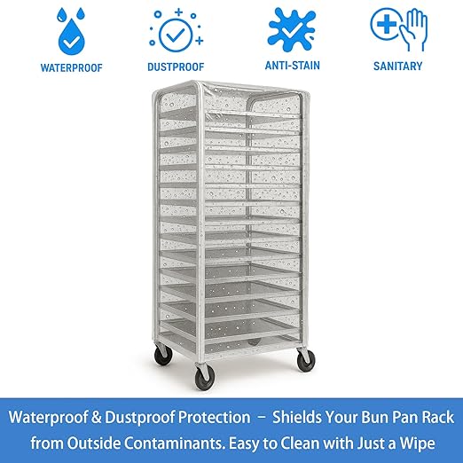 Bun Rack Cover – Transparent PVC with 4 Sided Zippers – Universal 20 Tier Sheet Pan & Speed Rack Cover – Heavy Duty, Waterproof & Dustproof Bread Rack Cover Bakery Rack Cover - Image 4