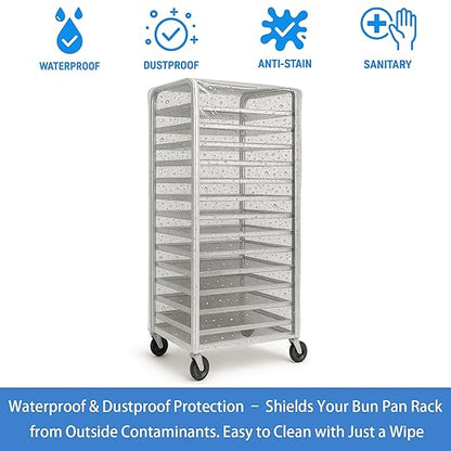 Bun Rack Cover – Transparent PVC with 4 Sided Zippers – Universal 20 Tier Sheet Pan & Speed Rack Cover – Heavy Duty, Waterproof & Dustproof Bread Rack Cover Bakery Rack Cover - Image 4