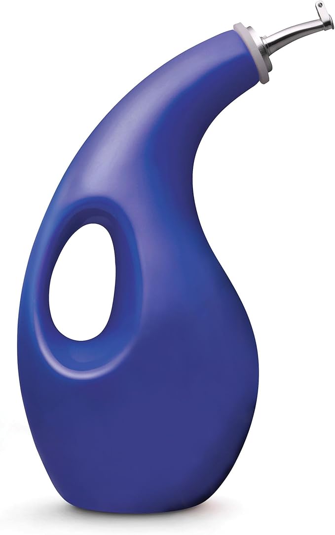 Rachael Ray Solid Glaze Ceramics EVOO Olive Oil Bottle Dispenser with Spout - 24 Ounce, Blue by RachaelRayKitchenware