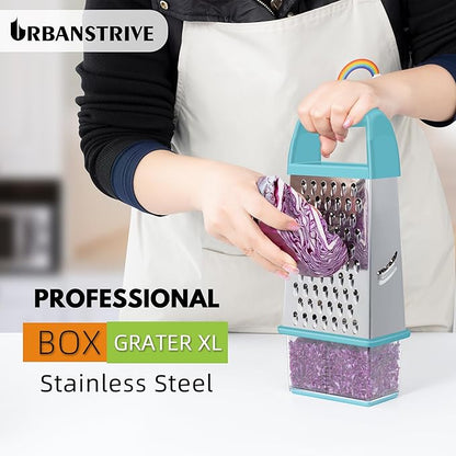 Urbanstrive Cheese Grater With Container, Professional Cheese Grater with Handle, Stainless Steel Graters for Kitchen Handheld, Box Grater with 4 Sides for Vegetables, Ginger, Potatoes (Blue) - Image 5