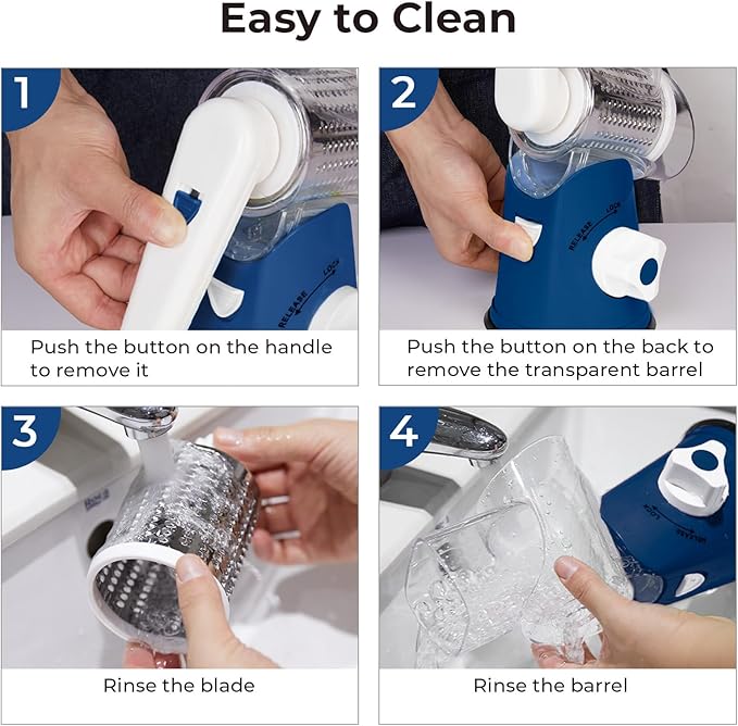 X Home Rotary Cheese Grater for Kitchen, Shredder with 3 Interchangeable Blades, Rotary Grater with Handle and Strong Suction Base, for Vegetables, Fruit, Nuts, Easy to Use and Clean, Dark Blue - Image 8
