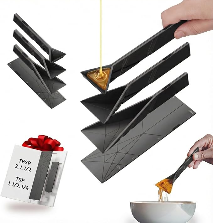 POLYGONS - Original Flat 3-in-1 Folding Measuring Spoons | 2 Spoons fold into 6 Sizes | Magnetic | DuraBend Tech lasts 100k+ folds | LeakProof for Wet & Dry | Gift Packaging | Baking/Cooking (Black) by Polygons