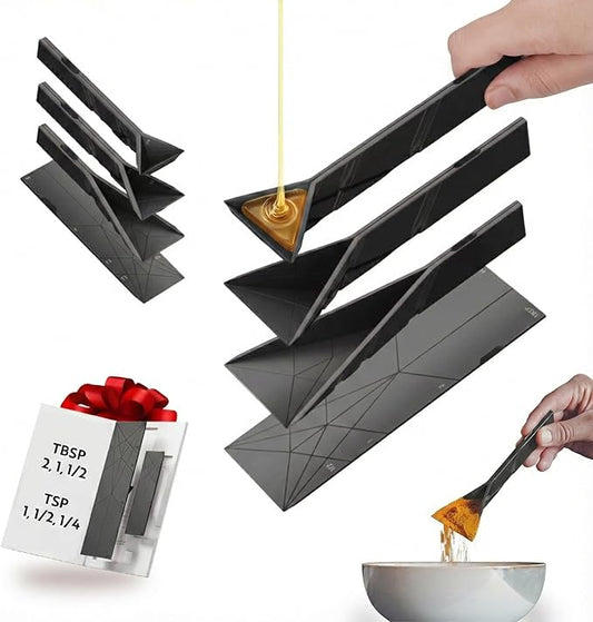 POLYGONS - Original Flat 3-in-1 Folding Measuring Spoons | 2 Spoons fold into 6 Sizes | Magnetic | DuraBend Tech lasts 100k+ folds | LeakProof for Wet & Dry | Gift Packaging | Baking/Cooking (Black) by Polygons