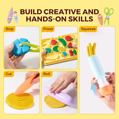 Jar Melo Dough Tool Set, 13 Pcs Farm Dough Tools for Kids Ages 2+, Dough Accessories Includes Cutters, Roller, Safety Scissors, Animal Molds and Veggie Board. Preschool Arts & Crafts Toy