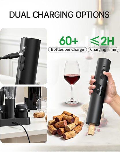 CIRCLE JOY Rechargeable Wine Opener Electric Wine Bottle Opener 7-in-1 Wine Gift Set with Electric Vacuum Pump, Charging Station, Foil Cutter, Wine Aerator Pourer and 2 Wine Stoppers - Image 3