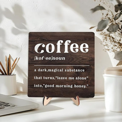 Coffee Bar Sign Plaque,Coffee Bar Accessories,Vintage Cafe Bar Plaque Desk Decor for Kitchen Home or Office,Farmhouse Decoration 5.9x5.9inch - Image 3