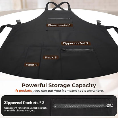 Noverlife Hair Stylist Apron with 4 Pockets, Hair Resistant 34 Inch Long Hairdresser Aprons w/Adjustable Strap for Salon