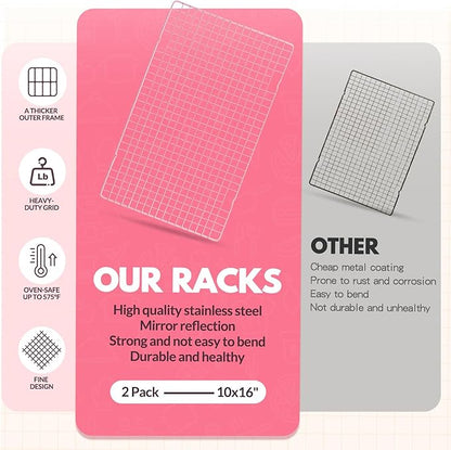 2 PCS Cooling Racks for Cooking and Baking, 16x10 Inches Stainless Steel Cooling Rack, Sheet Pan with Wire Rack for Baking Sheet, Bacon Rack Oven Safe Fits Jelly Roll Sheet Pan - Image 4