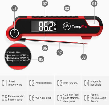 TempPro TP620 Instant Read Meat Thermometer Digital, Cooking Thermometer with Large Auto-Rotating LCD Display, Waterproof Food Thermometer Digital for Kitchen, BBQ, or Grill (Previously ThermoPro) - Image 6