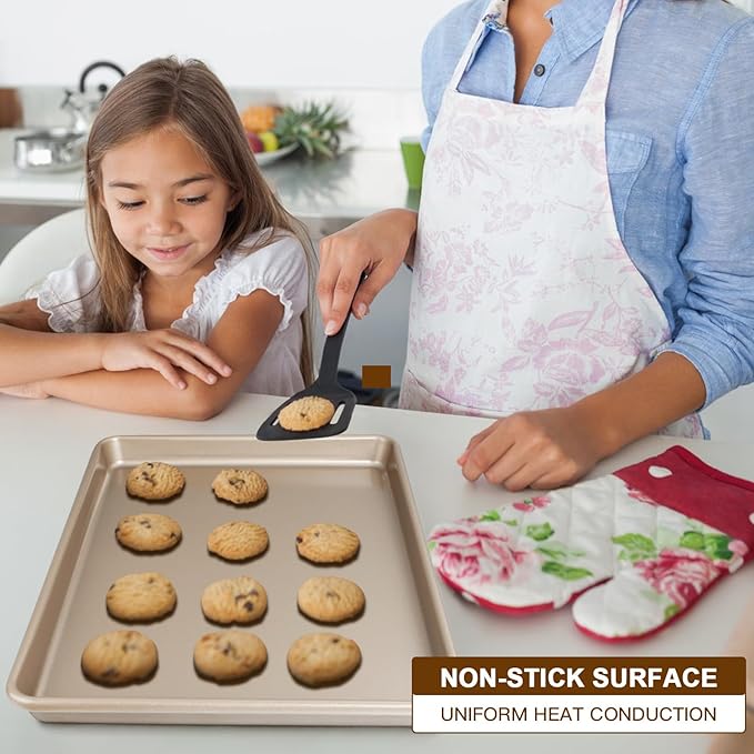 Baking Sheet Pan Set of 3, Commercial Cookie Sheets for Baking, Nonstick Half/Quarter/Jelly Roll Pans Replacement Toaster Oven Tray, Heavy Duty & Easy Clean, Champagne Gold - Image 2