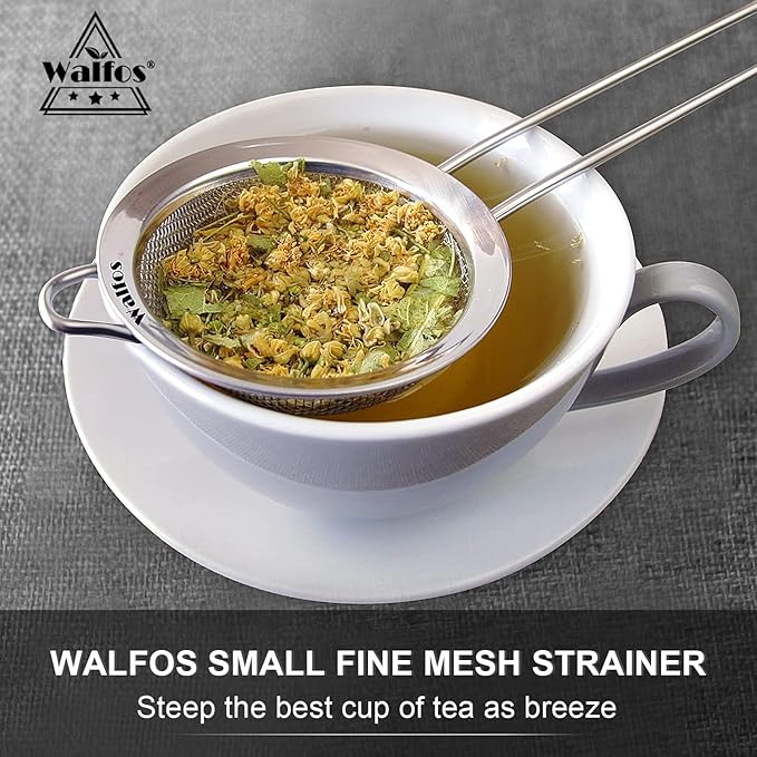 Walfos Fine Mesh Strainer 4PCS, Versatile Kitchen Strainer with Handle - 7", 4.6", 3.15", 2.7" Sieve Fine Mesh Stainless Steel, Metal Strainers and Sifters for Rice, Quinoa, Tea, Cocktail, Juice - Image 6