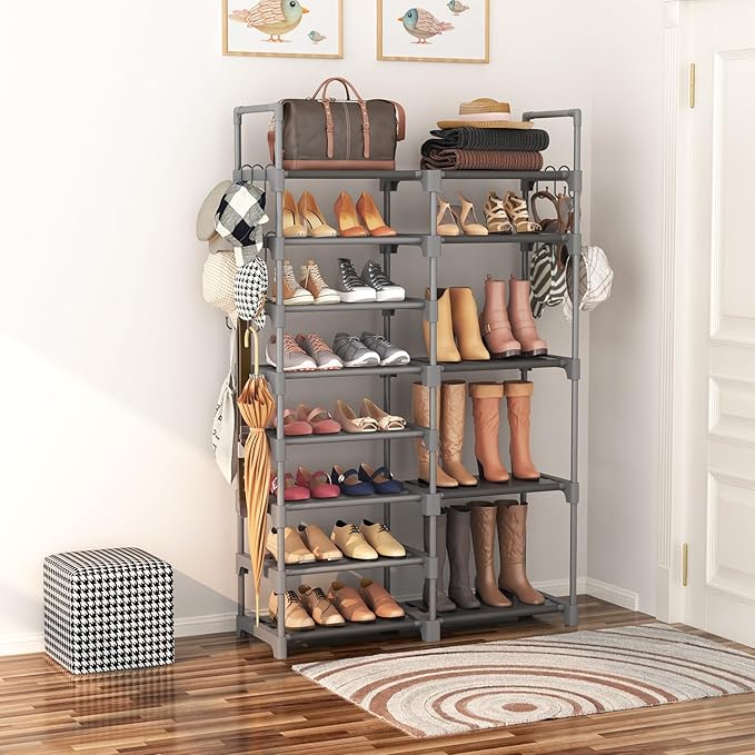 ROJASOP Shoe Rack, Shoe Storage Organizer for Closet Entryway Garage Bedroom, 8 Tier Tall Metal Shoe Shelf for 26-32 Pairs Boots & Shoes, Adjustable Shoe Stand for Small Space - Image 2