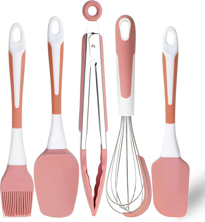 Silicone Spatula Set, 5 Pcs Heat Resistant, Soft & Strong, Nonstick Cookware, Dishwasher Safe (Pink) by XoYoZo