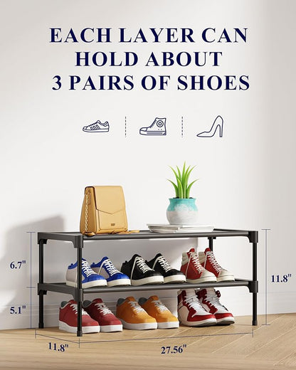 Kitsure Shoe Rack - Non-Woven Shoe Rack Shelf, Shoe Organizer for Closet, Entryway, Garage & Corridor, Stackable Shoe Shelves, 27.5" Wide - 2 Tier, Black - Image 2
