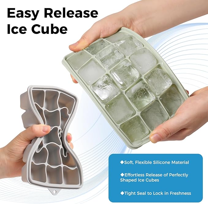 Silicone Ice Cube Trays with Lid, Set of 4, Easy Release Ice Molds, Reusable and Stackable Ice Trays for Freezer for Cocktail, Whiskey, Baby Food, BPA Free (gray) - Image 6