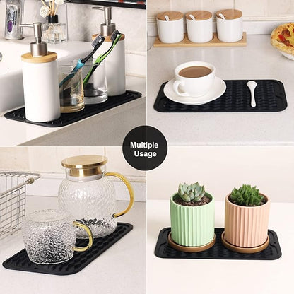 ZLR 2 Pcs Silicone Sponge Holder & Sink Caddy Tray (6" x 12") - Narrow Dish Drying Mat for Kitchen Counter - Waterproof Soap Dispenser Organizer, Non-Slip Bathroom Vanity Tray (Black) - Image 7
