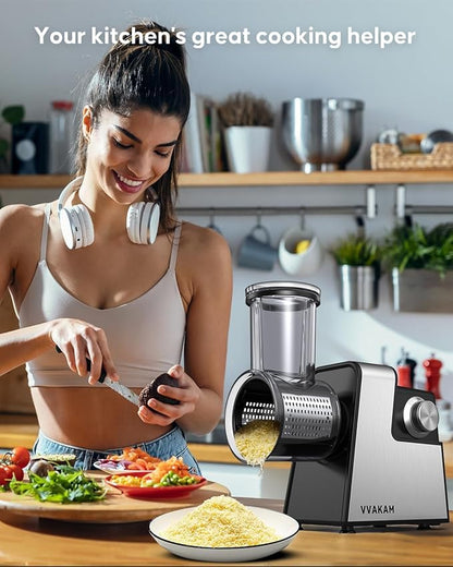 Electric Cheese Grater,5-In-1 Electric Grater,300W Salad Maker,Electric Slicer with One-Touch Control,Food Electric Slicer Shredder,Graters for Kitchen for Vegetables Cucumber Carrots Cabbage Nuts