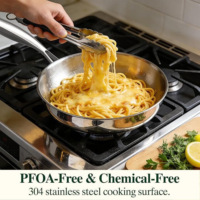 Umite Chef 5 Ply Stainless Steel Frying Pan 8 inch, Non Toxic Professional Stainless Steel Skillets, Dishwasher and Oven-Safe Chef Pan, PFOA&PTFE Free Cookware, Fast & Even Heat, Stay-Cool Handle - Image 4