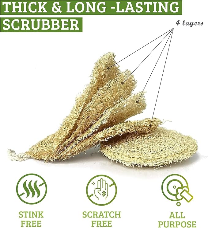 Natural Loofah Dish Sponge (Pack 10) - Vegetable Scrubber for Kitchen - 100% Biodegradable Compostable Dishwashing Scouring Pad, Zero Waste Plastic Free Eco Friendly Sustainable - Image 3