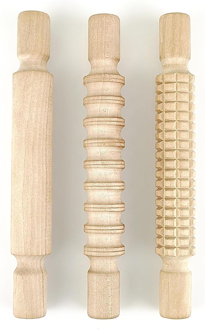 3 pcs 8 Inch Wood Rolling Pin, Great for Children's Play, Arts and Crafts by Kang%26Chang