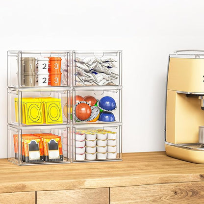 caktraie 6 Pack Small Stackable Stroage Drawers, Acrylic Bathroom Makeup Organizer, Plastic Storage Bins For Vanity, Undersink, Kitchen Cabinets, Pantry, Home Organization - Image 4