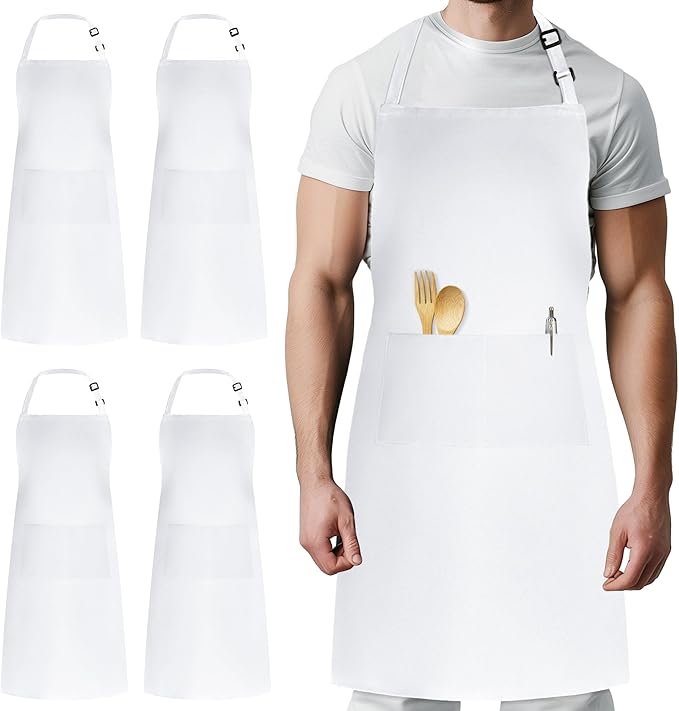 Syntus 4 Pack Adjustable Bib Apron with 2 Pockets Cooking Kitchen Aprons for Women Men Chef by Syntus