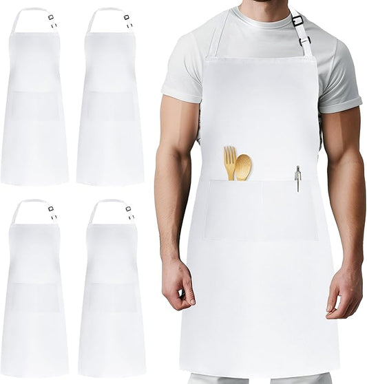Syntus 4 Pack Adjustable Bib Apron with 2 Pockets Cooking Kitchen Aprons for Women Men Chef by Syntus