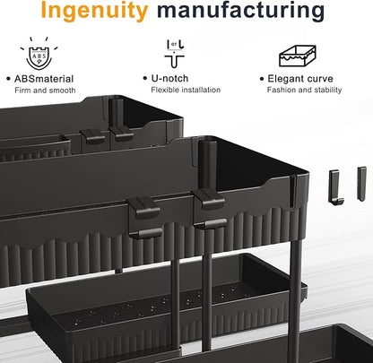 Sevenblue 2 Pack Multi-Purpose Under Sink Organizers and Storage, 2026 Pull Out Cabinet Organizer for Bathroom & Kitchen, Under Cabinet Organizer with Hooks Hanging cup, Black - Image 5